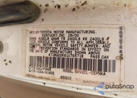 2001 Toyota Camry Le from USA, damaged, VIN 4T1BG22K61U765718
